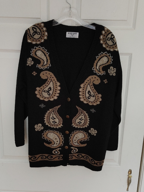 NakedCashmere Sweaters - NakedCashmere Black Cardigan with Tan Paisley Motif
